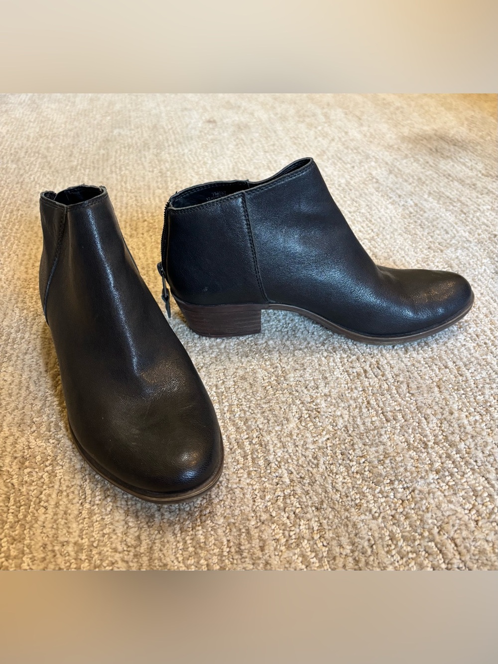 Lucky Brand Black Leather Ankle “Basel” Booties with Low Heel 7M